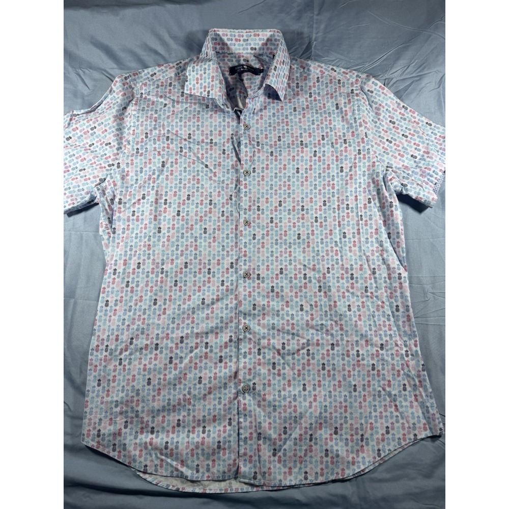 Stone Rose Men's Multicolor Pineapple Print Short Sleeve Button Up Shirt Size S